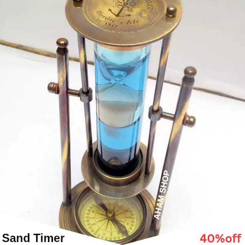 Antique Brass Nautical Sand Timer with Compass Vintage Maritime Hourglass Decor for Office