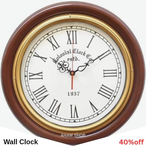 Antique Vintage Wooden Finish Roman Numeral Wall Clock for Home & Office Decoration