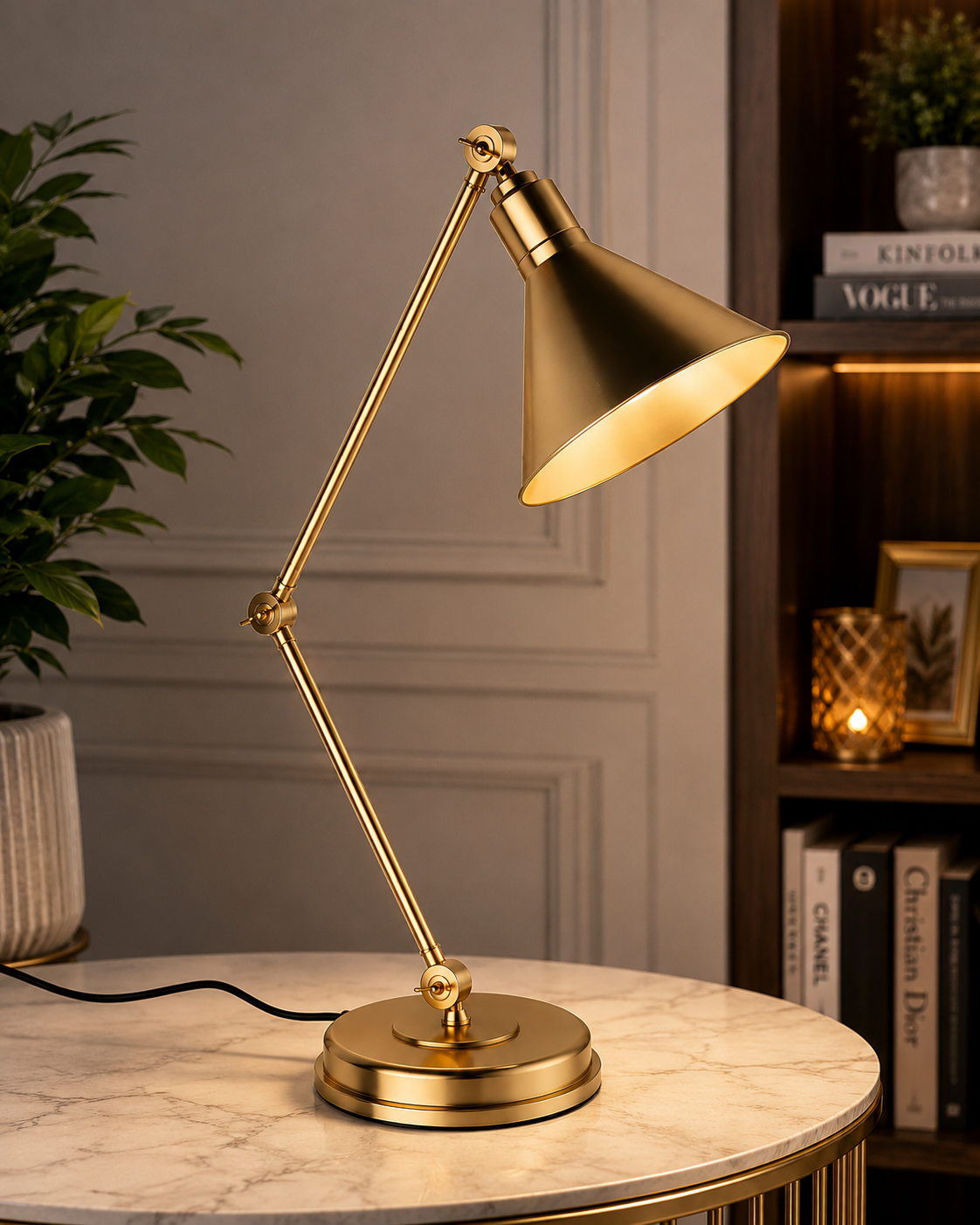 Gold Adjustable Desk Lamp, Modern Brass